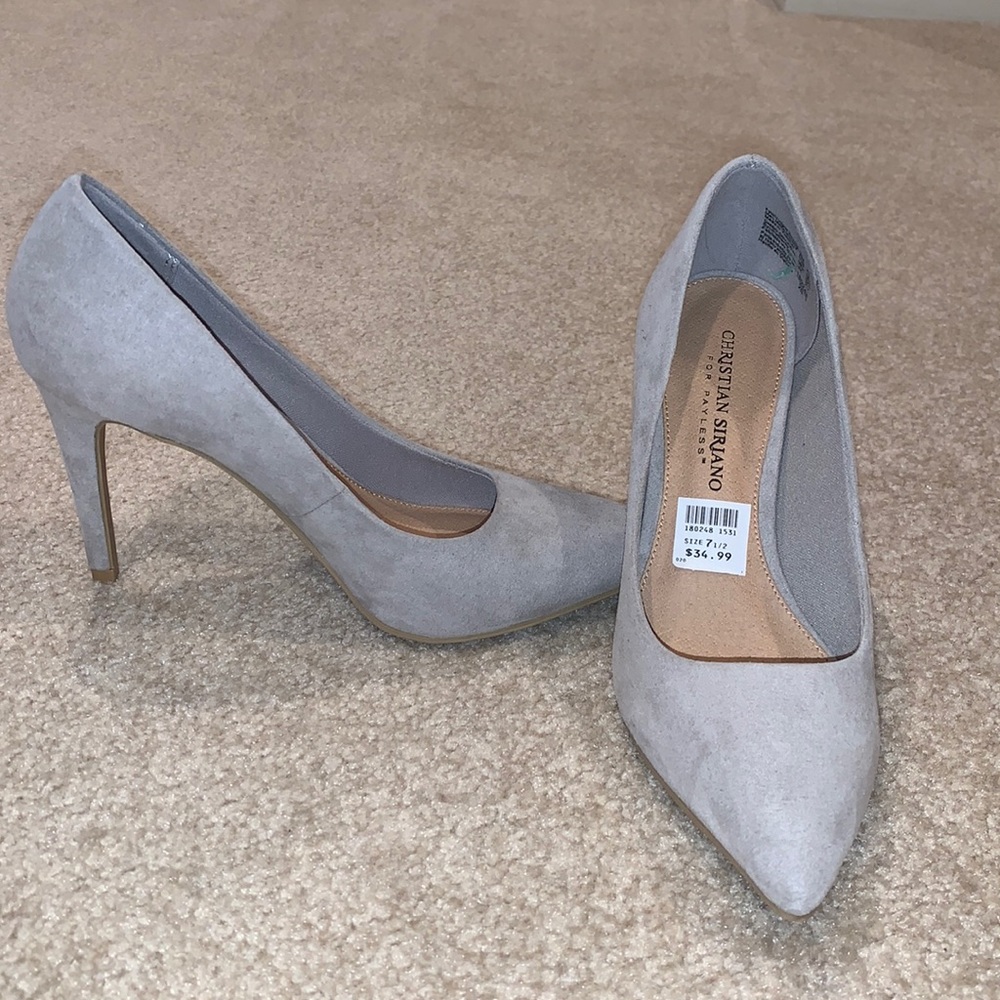 Christian Siriano gray suede heels